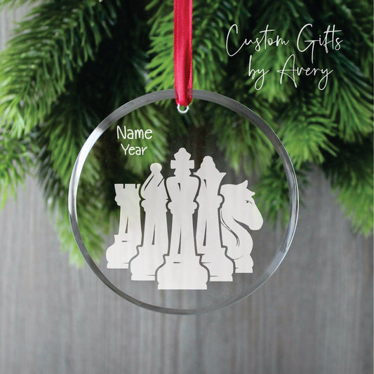 Personalized Glass Christmas Ornament ~ Chess Pieces