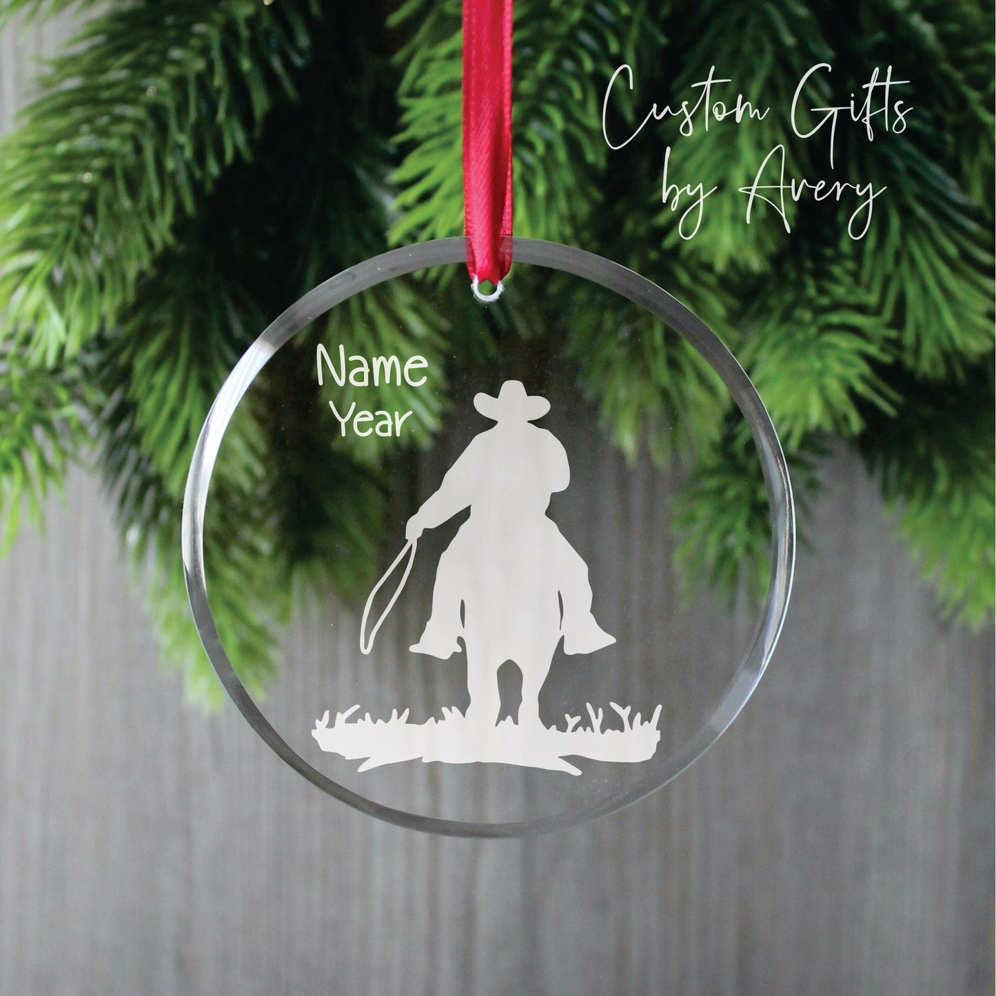 Personalized Glass Christmas Ornament ~ Cowboy