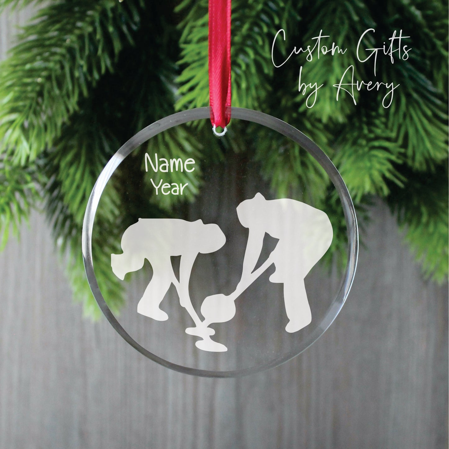 Personalized Glass Christmas Ornament ~ Curling