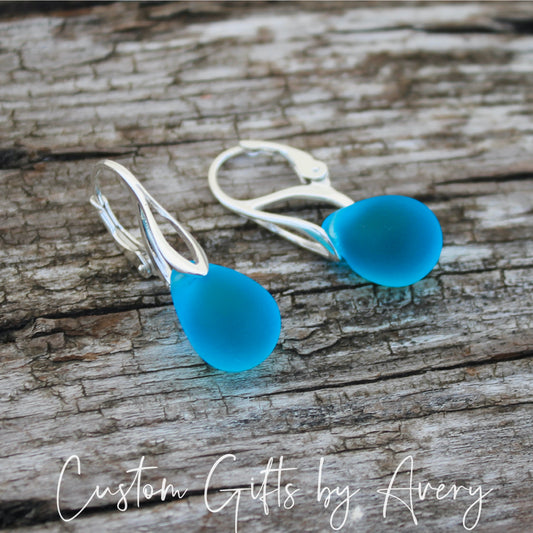 Aquamarine Cultured Sea Glass & Sterling Silver Earrings