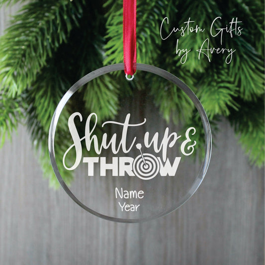 Personalized Glass Christmas Ornament ~ Darts "Shut Up and Throw"