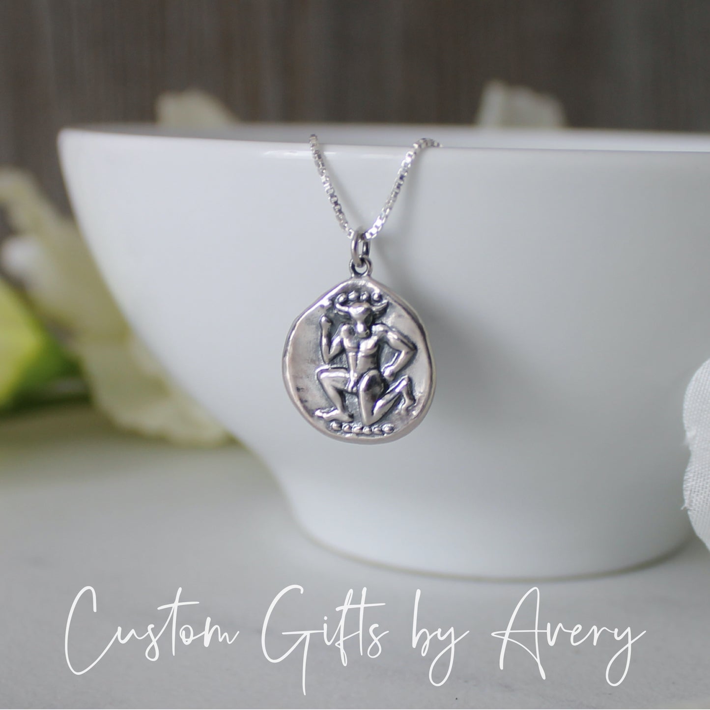 Double Sided Sterling Silver Minotaur Necklace