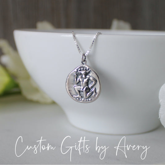 Double Sided Sterling Silver Minotaur Necklace
