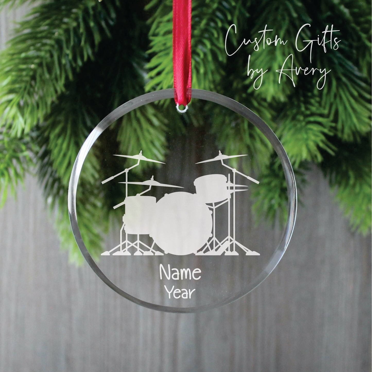 Personalized Glass Christmas Ornament ~ Drum Set