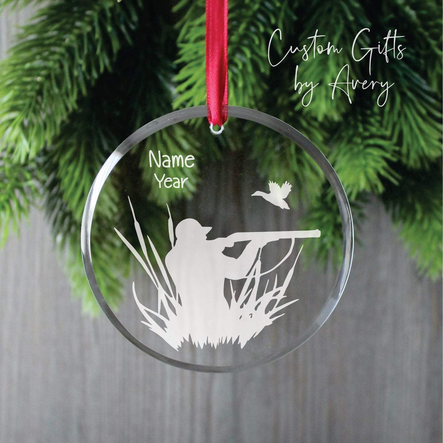 Personalized Glass Christmas Ornament ~ Duck Hunting