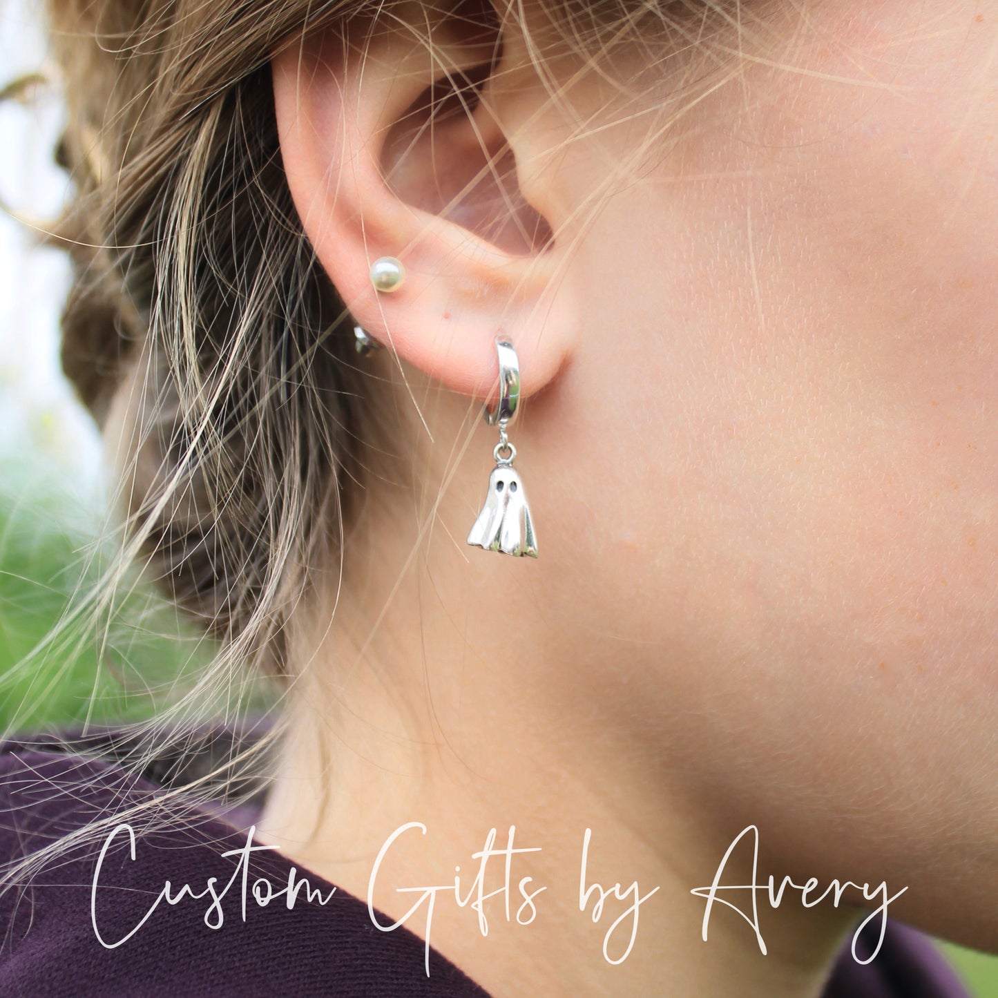 Tiny Sterling Silver Ghost Huggie Hoop Earrings