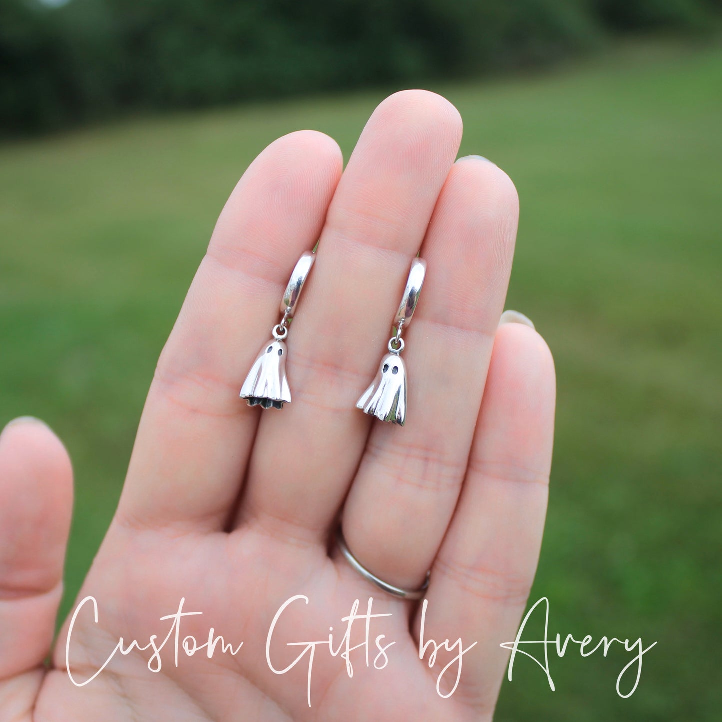 Tiny Sterling Silver Ghost Huggie Hoop Earrings