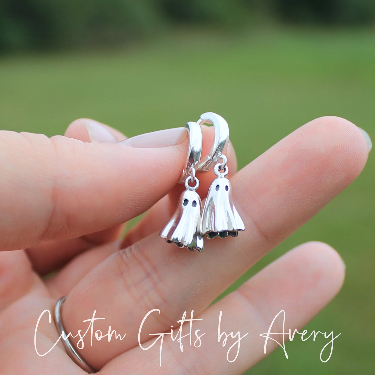 Tiny Sterling Silver Ghost Huggie Hoop Earrings