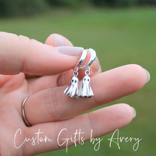 Tiny Sterling Silver Ghost Huggie Hoop Earrings