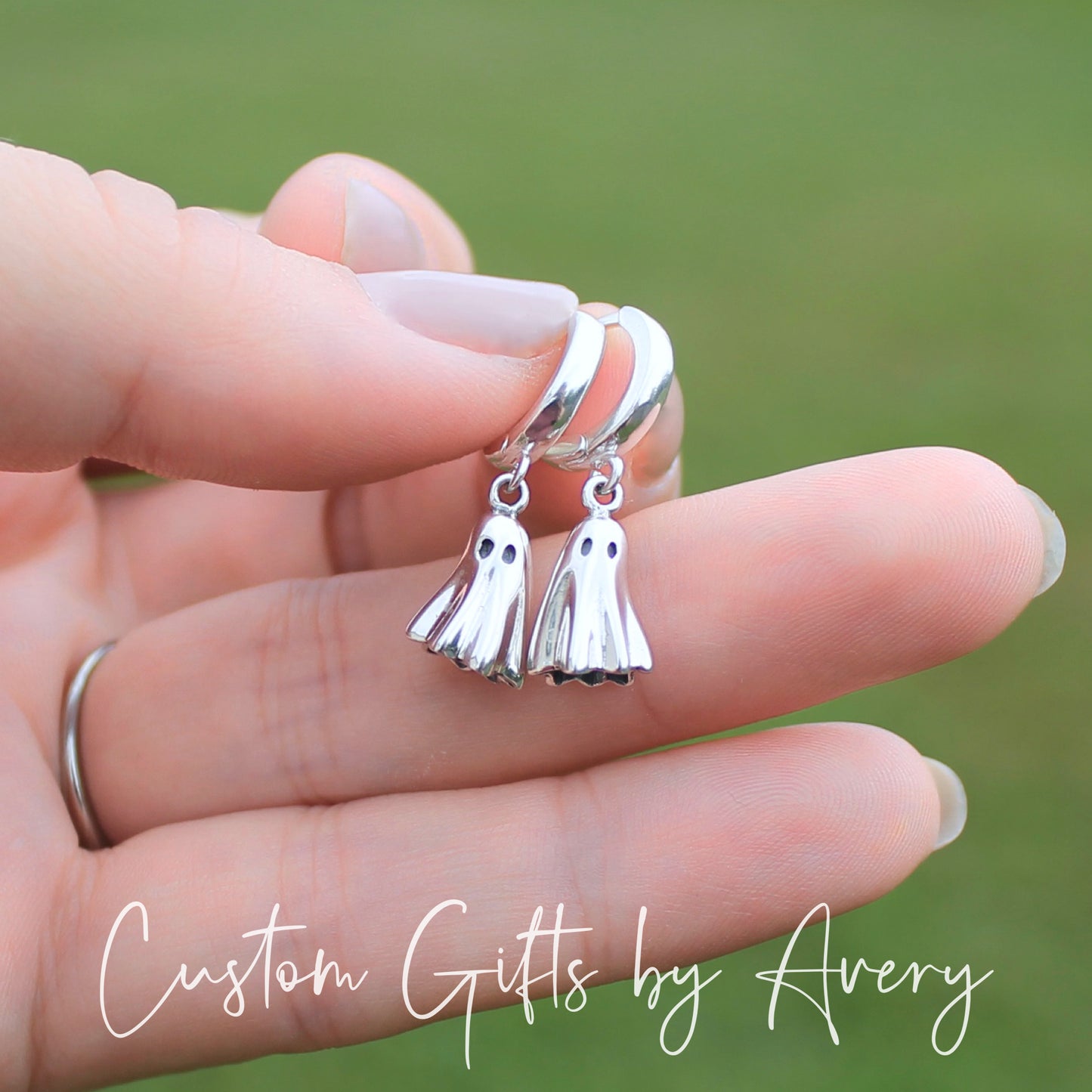 Tiny Sterling Silver Ghost Huggie Hoop Earrings