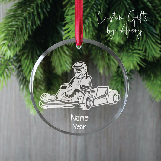 Personalized Glass Christmas Ornament ~ Go Kart Driver