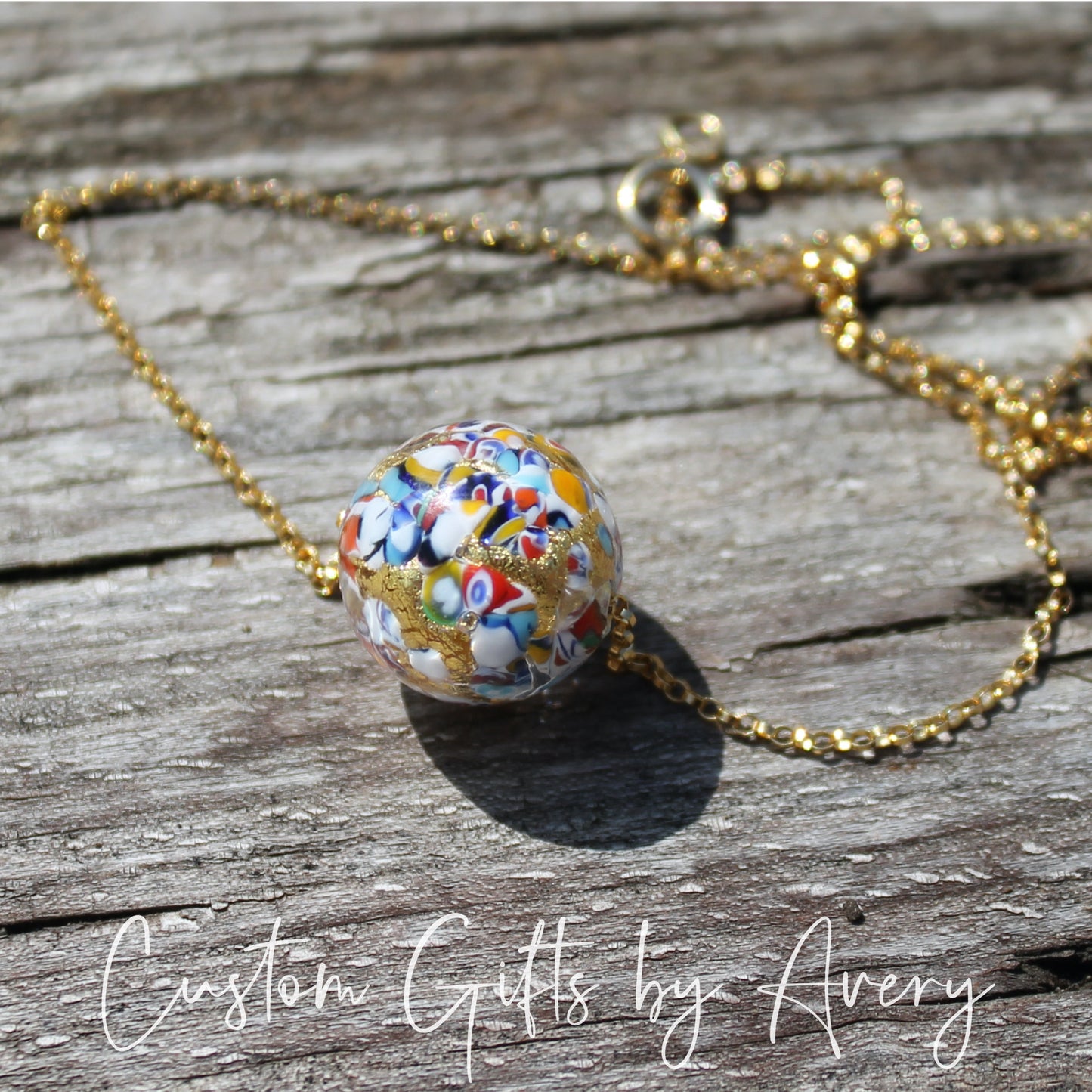 Gold Venetian Murano Klimt Inspired Lampwork Necklace