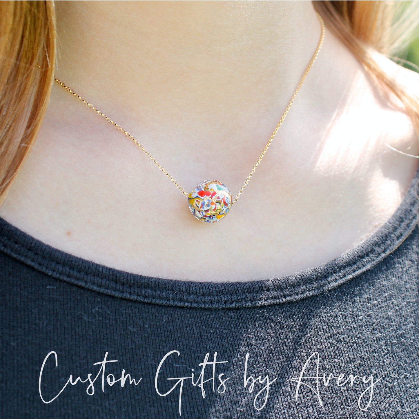 Gold Venetian Murano Klimt Inspired Lampwork Necklace
