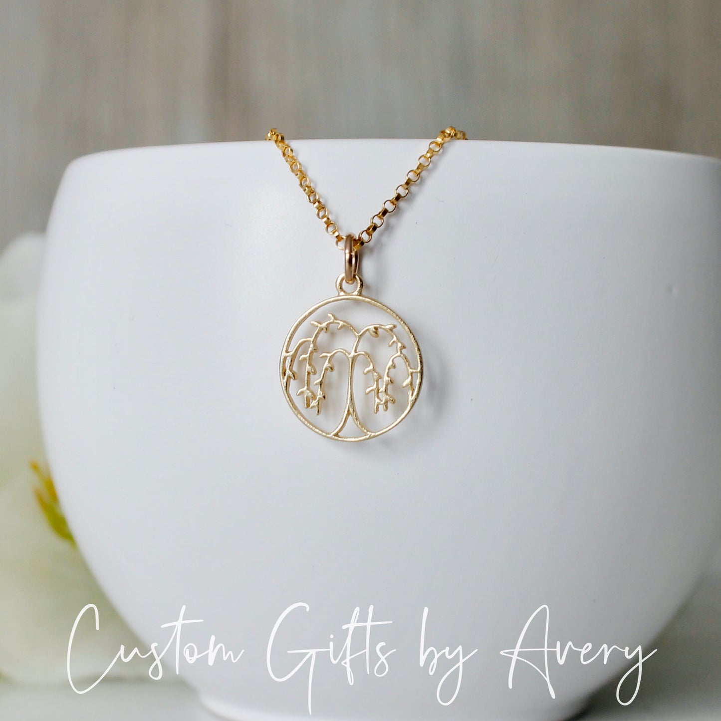 Small Gold Willow Tree Necklace