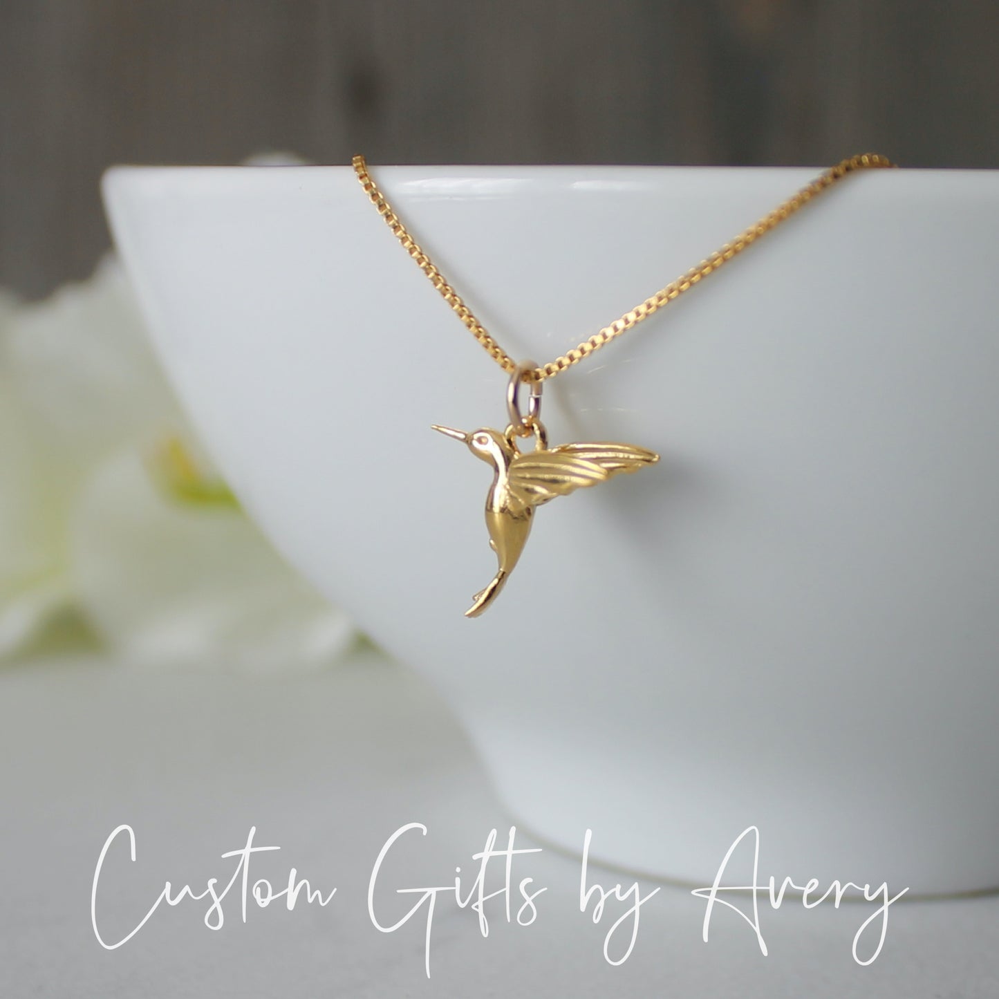 Sterling Silver or Gold Hummingbird Necklace