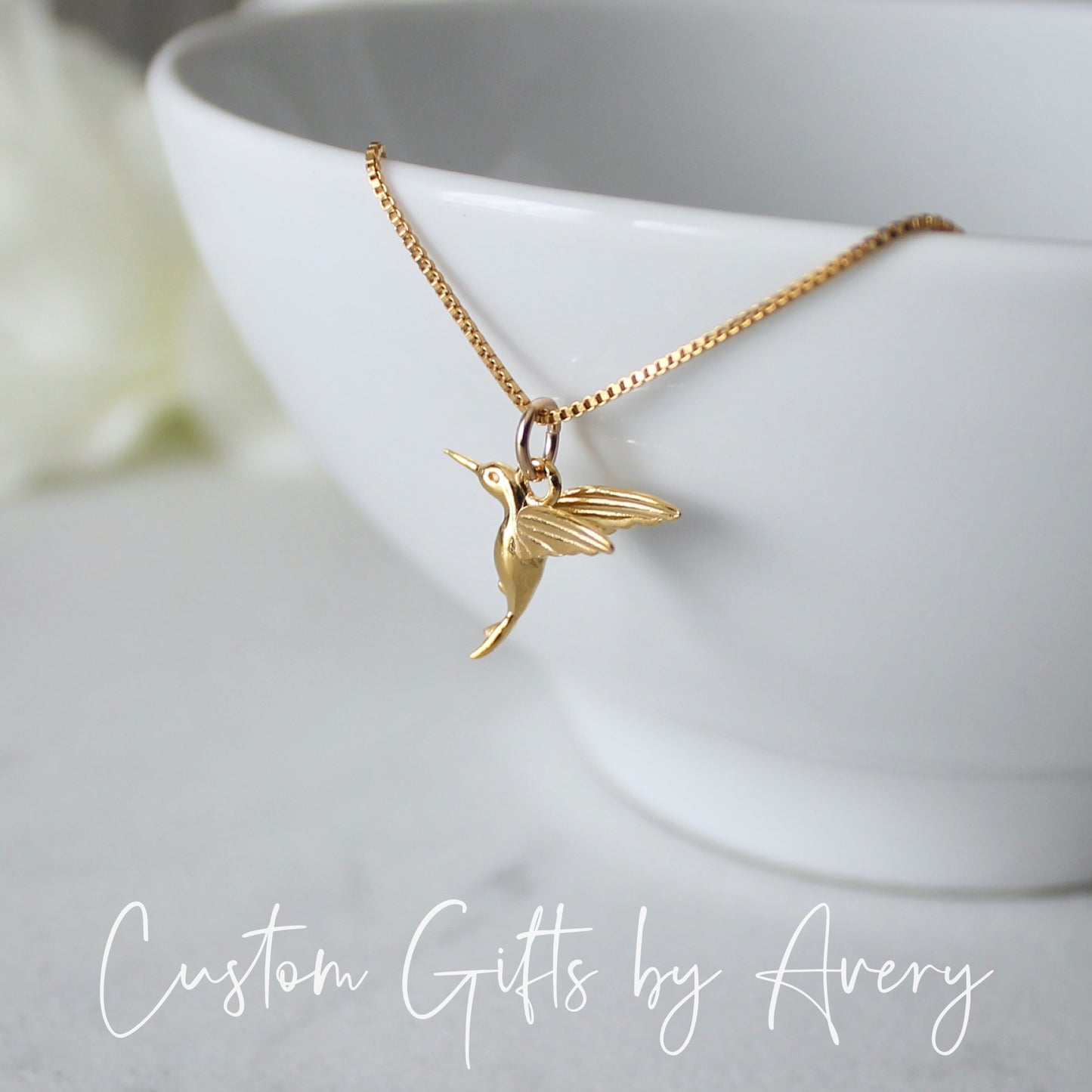 Sterling Silver or Gold Hummingbird Necklace