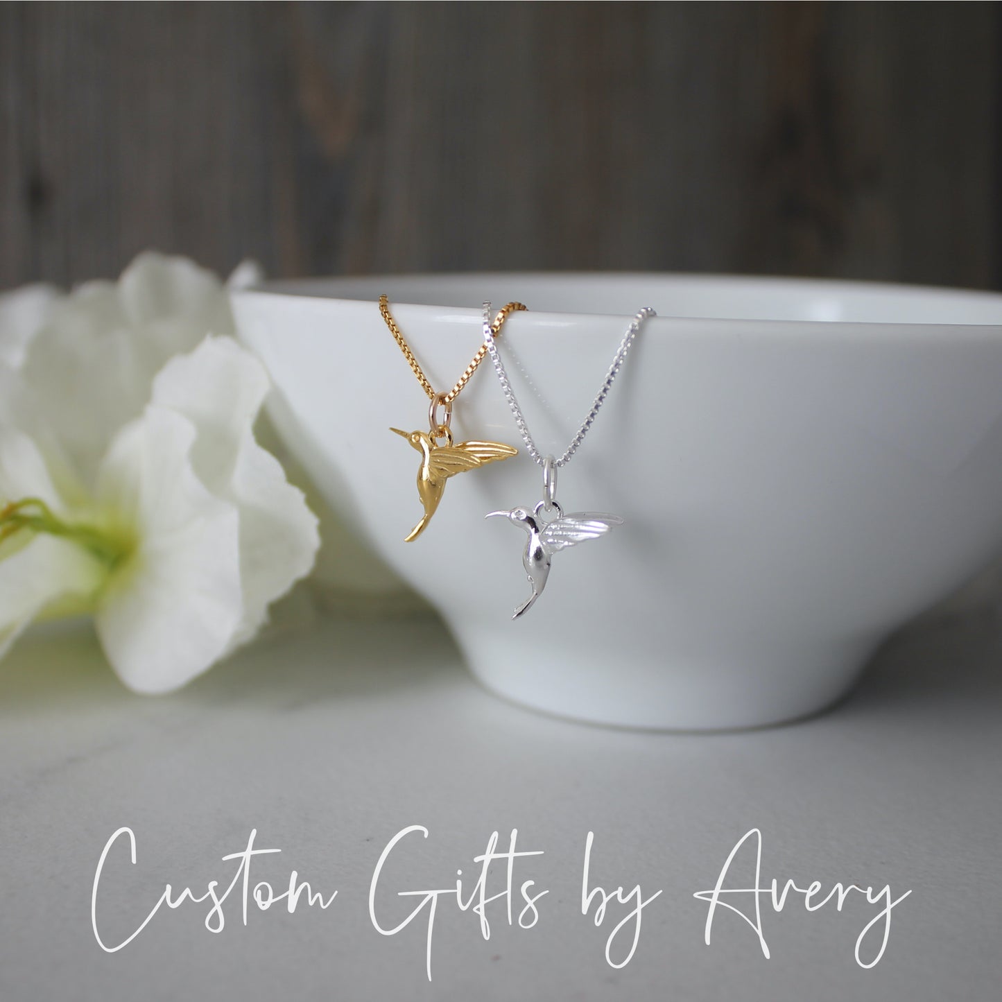 Sterling Silver or Gold Hummingbird Necklace