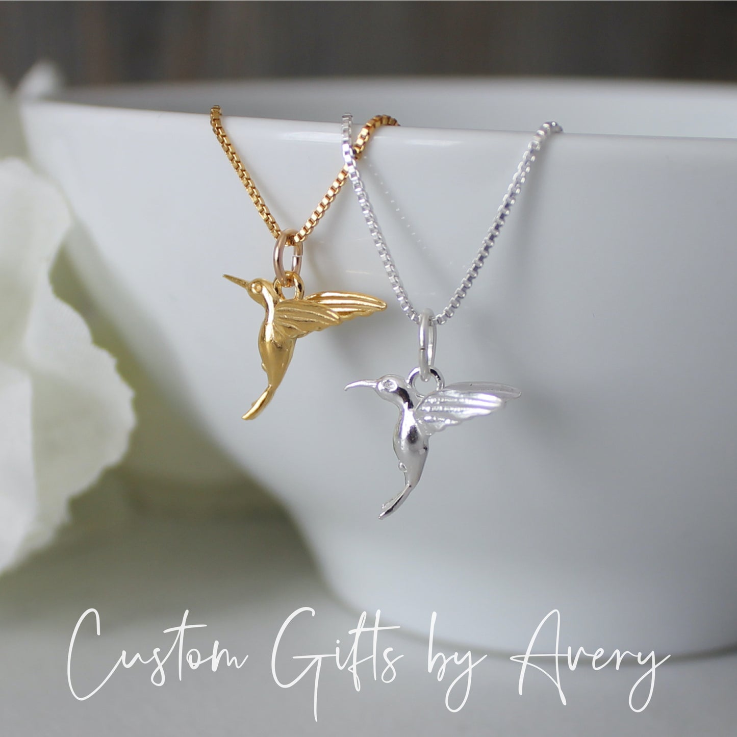 Sterling Silver or Gold Hummingbird Necklace