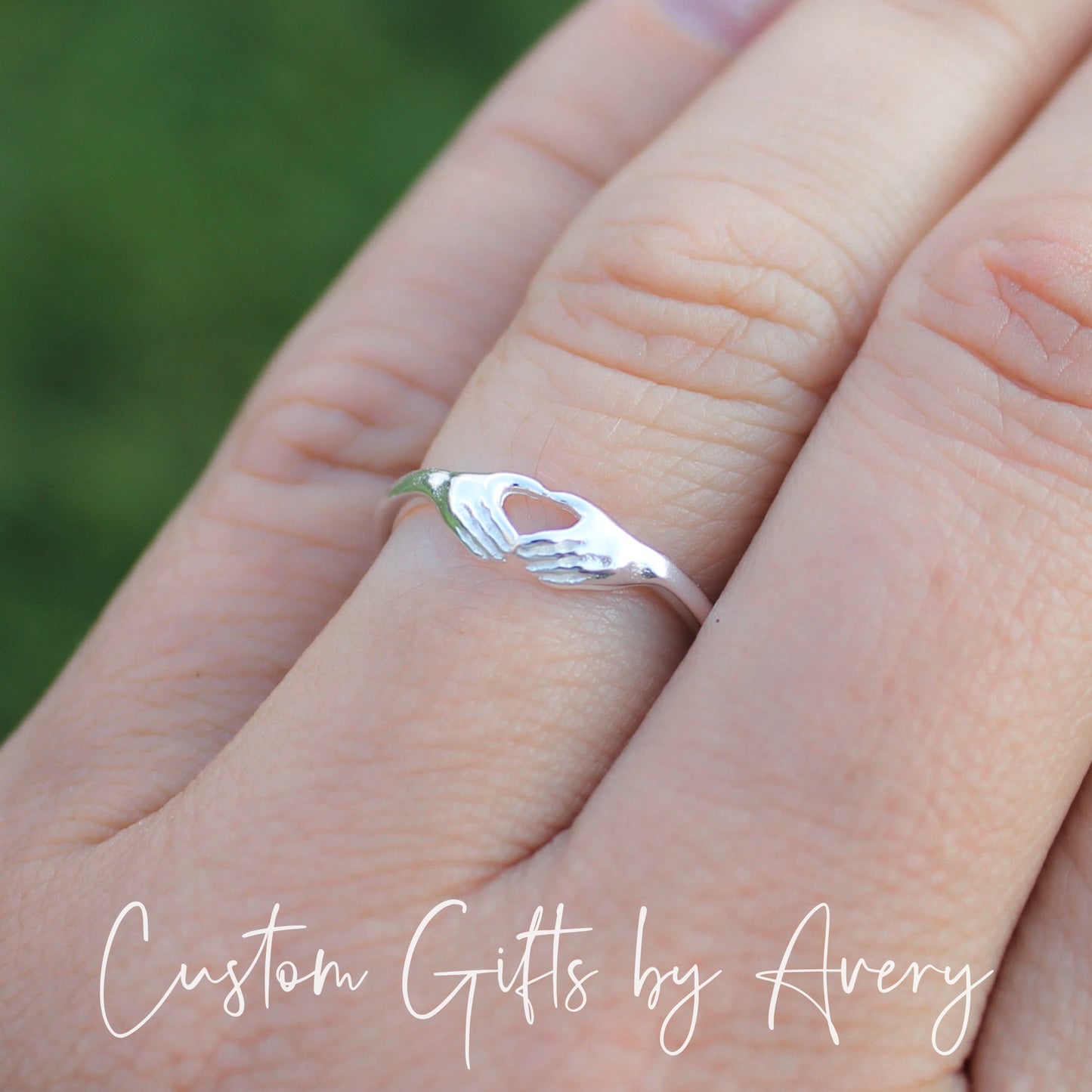 Sterling Silver Hand Heart Ring