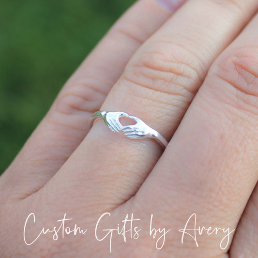 Sterling Silver Hand Heart Ring