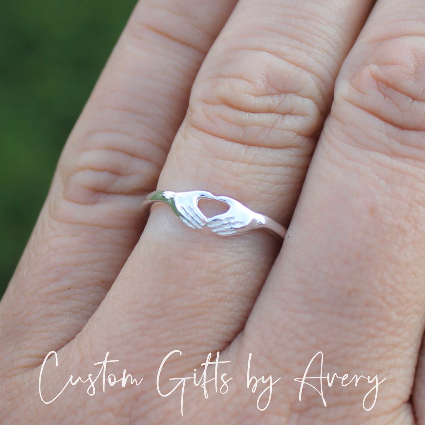 Sterling Silver Hand Heart Ring