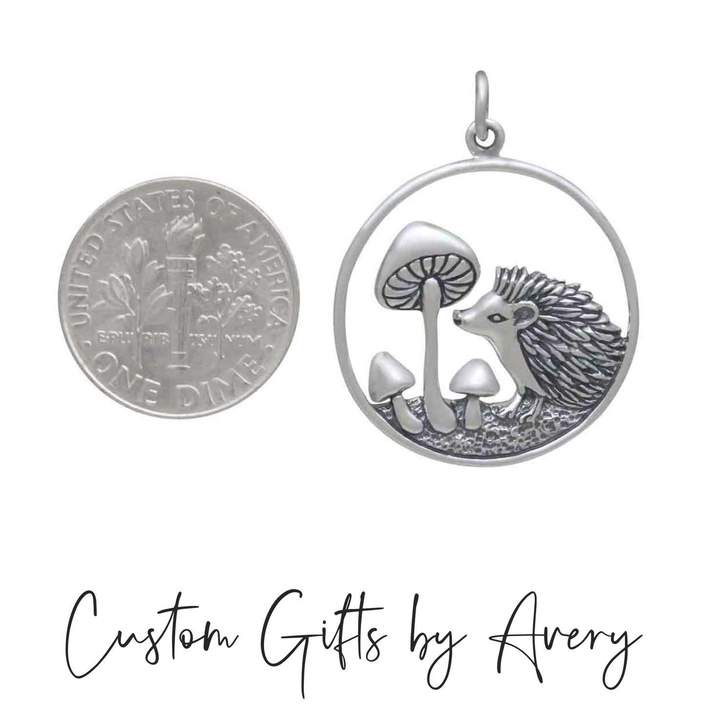 Sterling Silver Hedgehog and Toadstool Mushroom Necklace