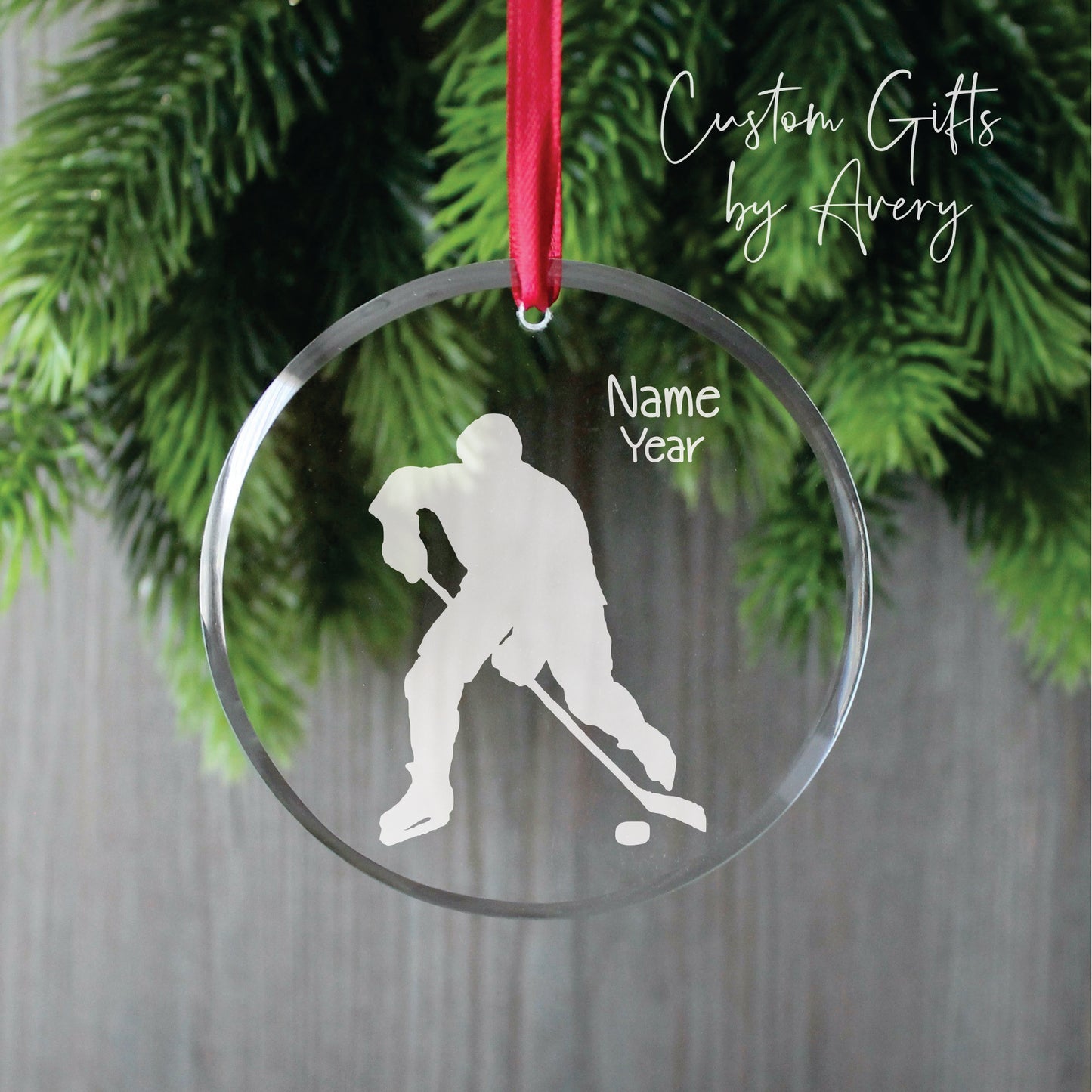 Personalized Glass Christmas Ornament ~ Male Hockey Player