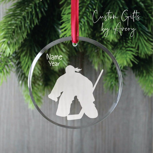 Personalized Glass Christmas Ornament ~ Hockey Goalie