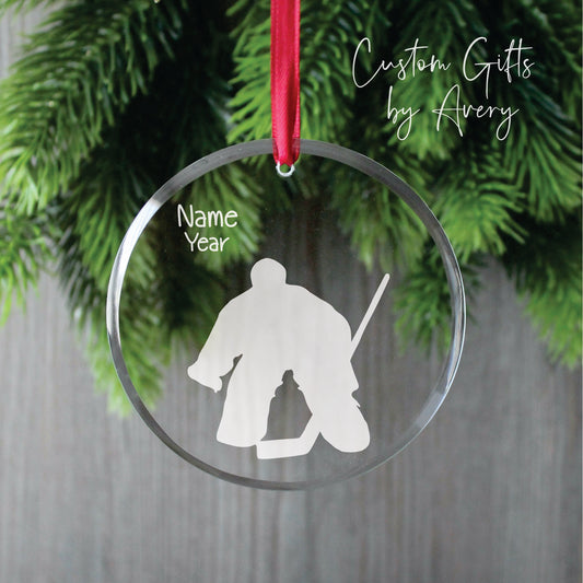 Personalized Glass Christmas Ornament ~ Hockey Goalie