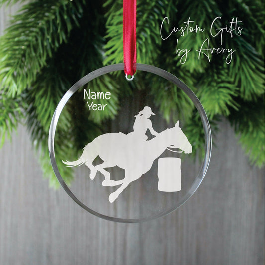 Personalized Glass Christmas Ornament ~ Barrel Racing