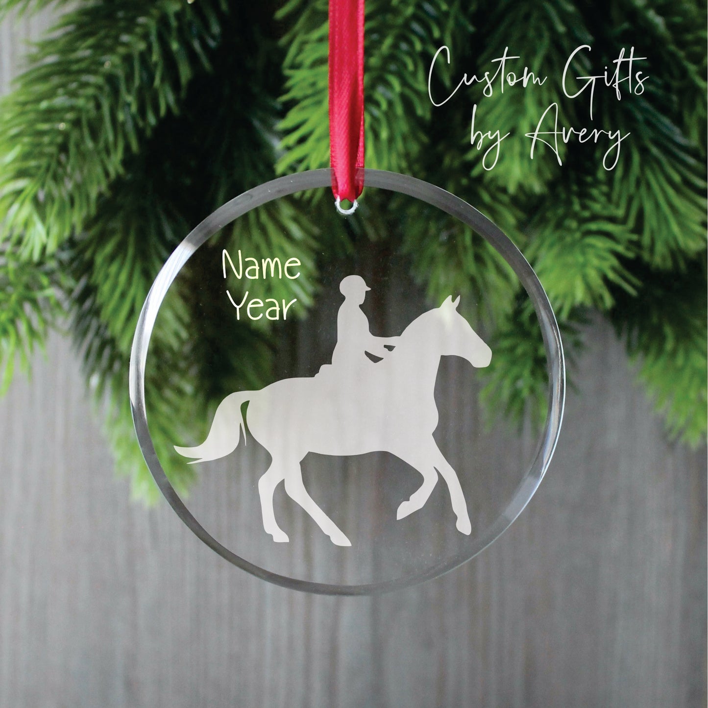 Personalized Glass Christmas Ornament ~ Horse Back Rider