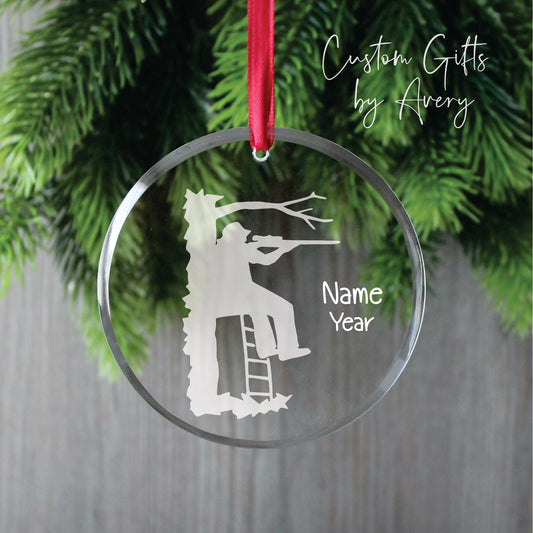 Personalized Glass Christmas Ornament ~ Deer Hunting Blind