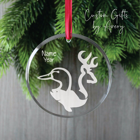 Personalized Glass Christmas Ornament ~ Hunting & Fishing