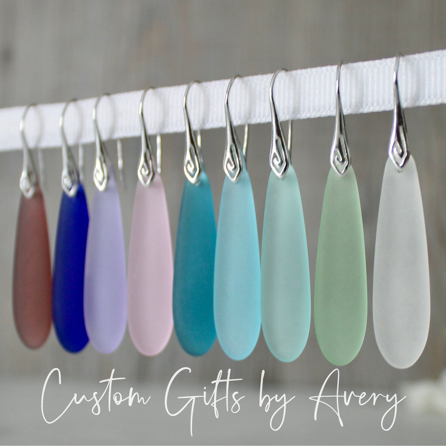 Long Teardrop Sea Glass Earrings