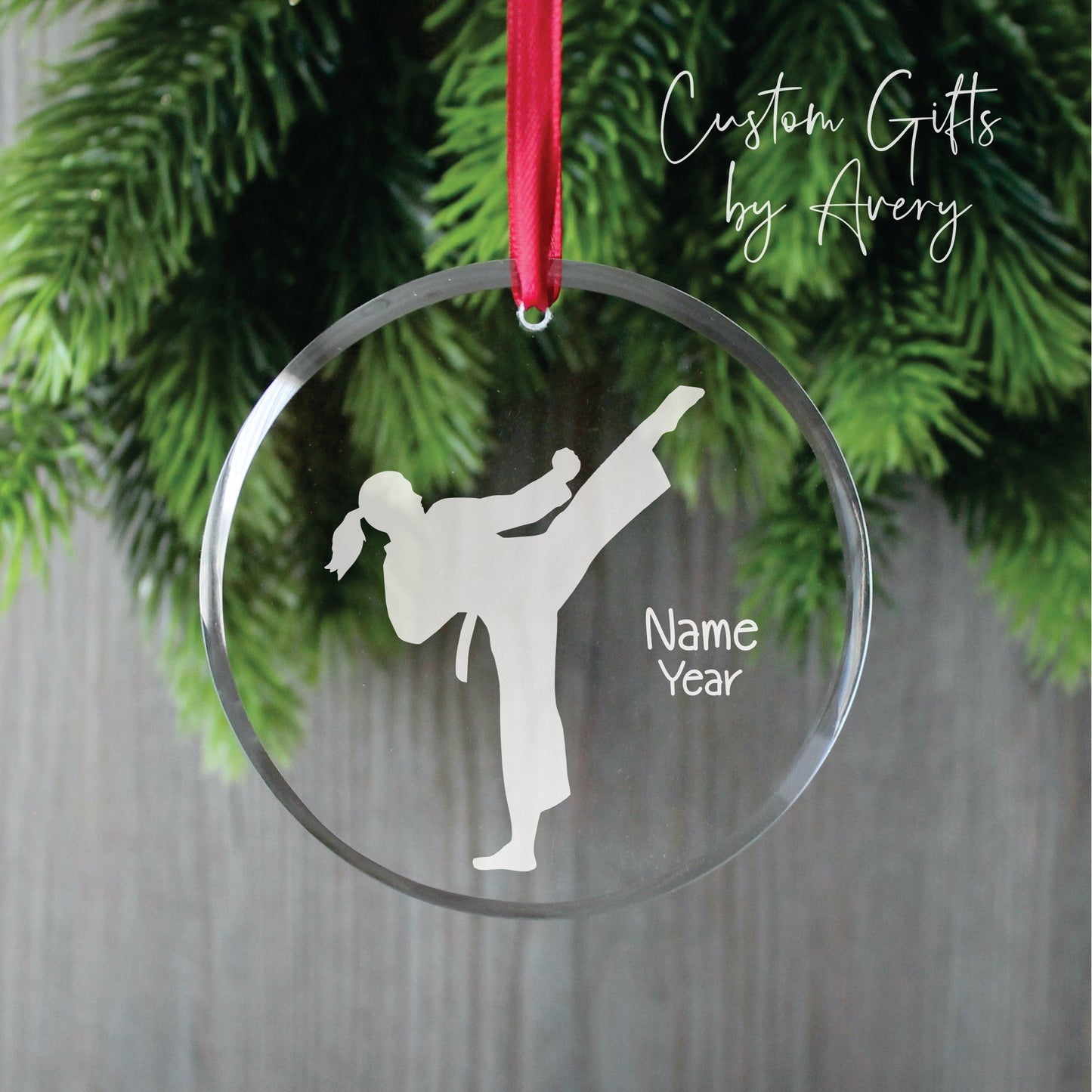 Personalized Glass Christmas Ornament ~ Female Karate