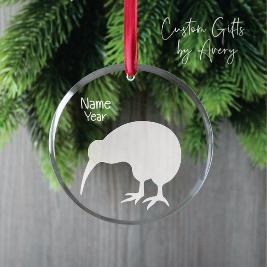 Personalized Glass Christmas Ornament ~ Kiwi Bird