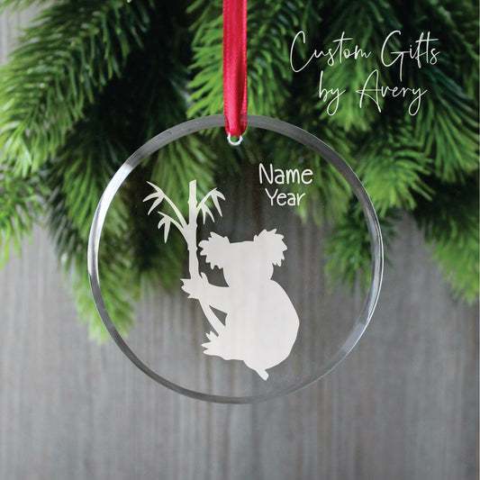 Personalized Glass Christmas Ornament ~ Koala