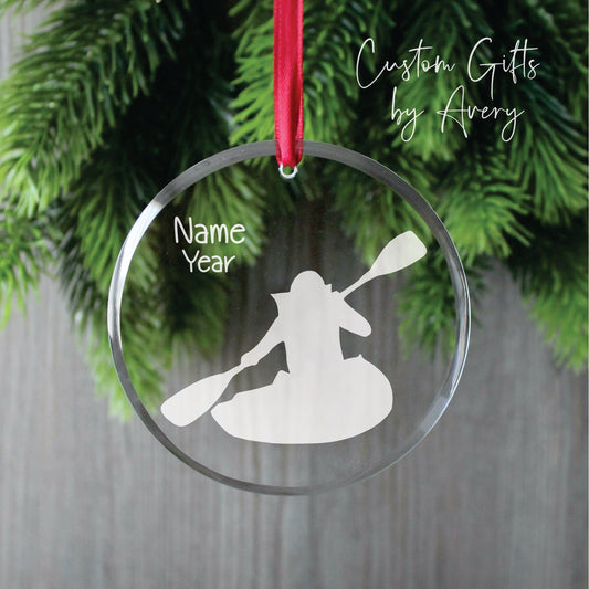 Personalized Glass Christmas Ornament ~ Kayaking