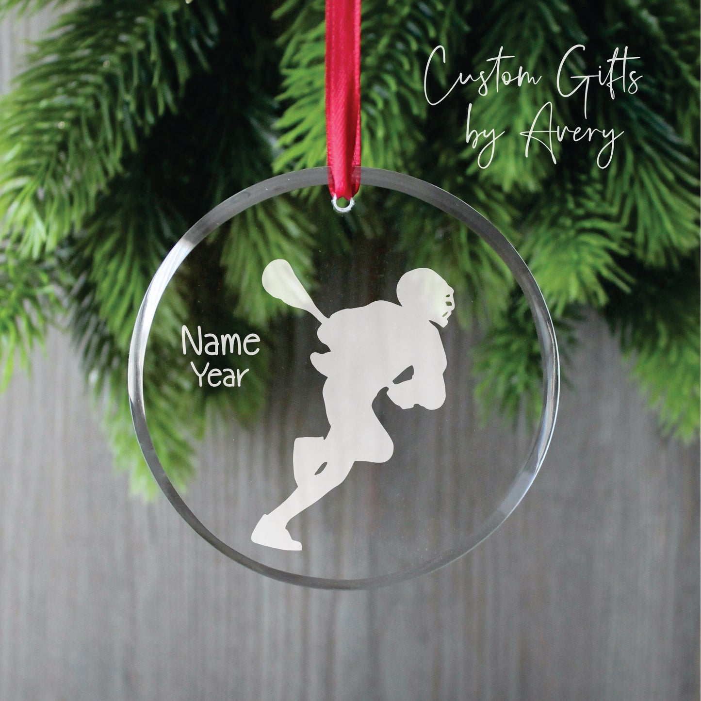 Personalized Glass Christmas Ornament ~ Lacrosse