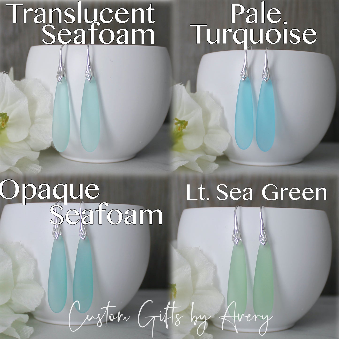 Long Teardrop Sea Glass Earrings