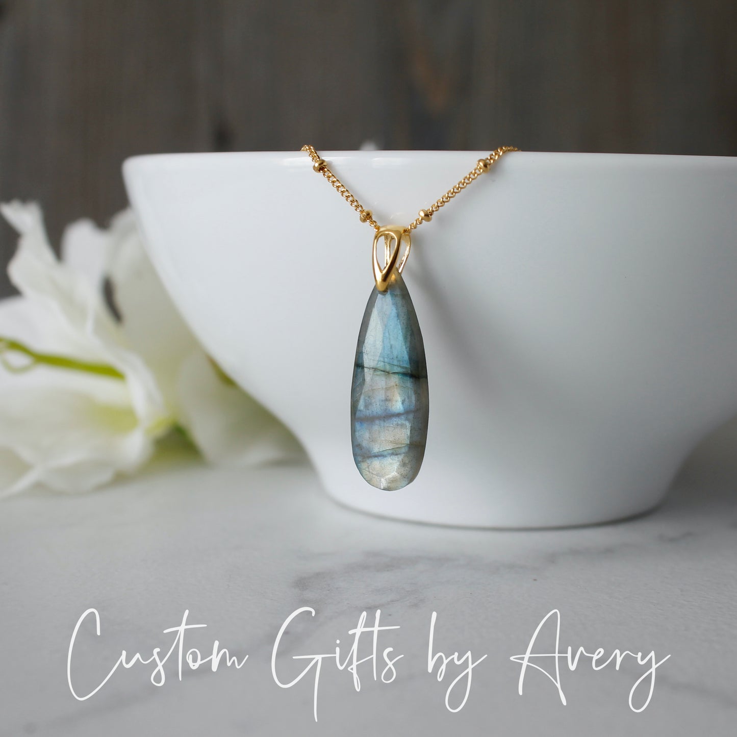 Elongated Labradorite Teardrop Necklace in Gold-Filled or Sterling Silver