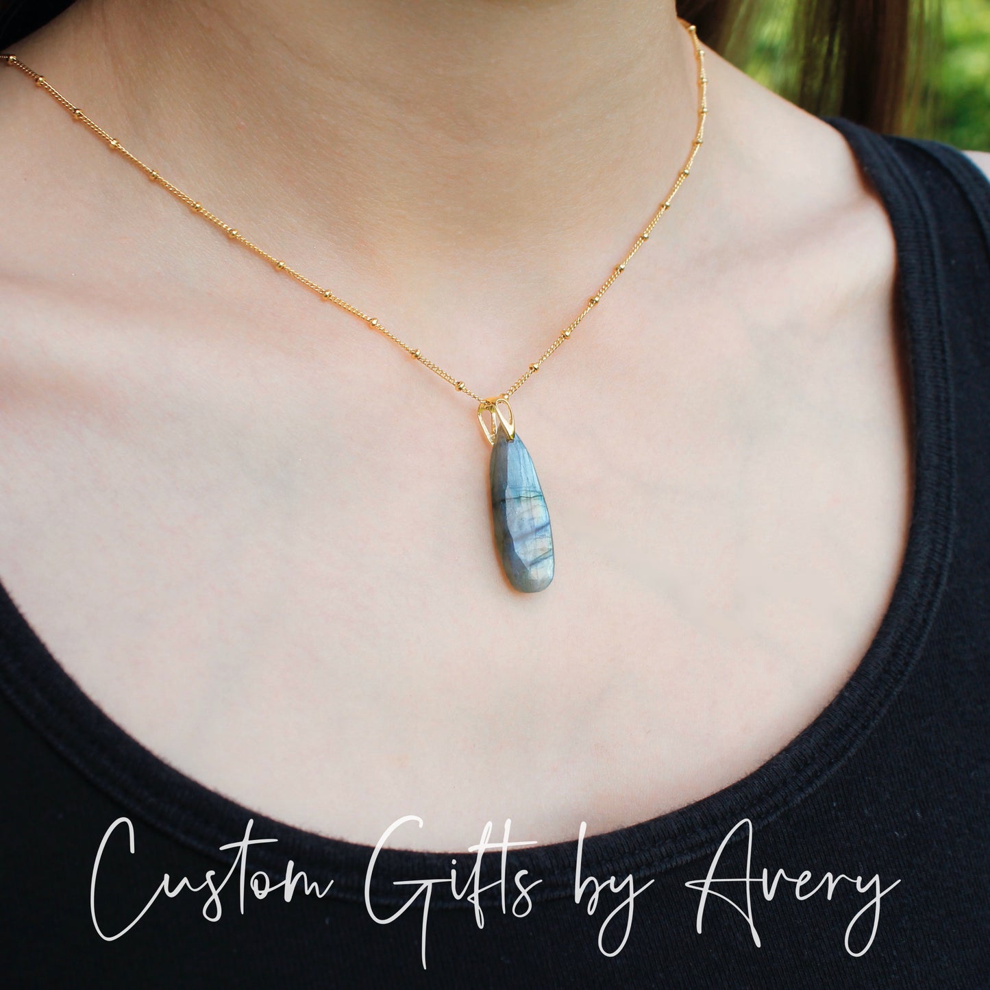 Elongated Labradorite Teardrop Necklace in Gold-Filled or Sterling Silver