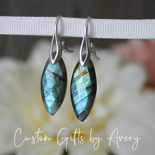 Natural Marquise Cut Labradorite Earrings