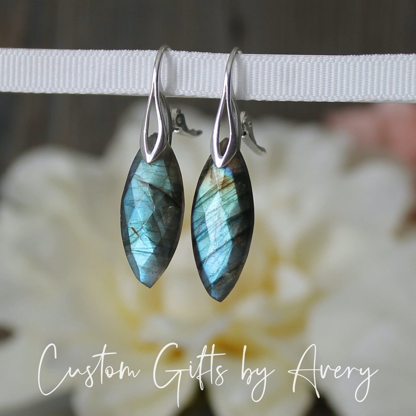 Natural Marquise Cut Labradorite Earrings