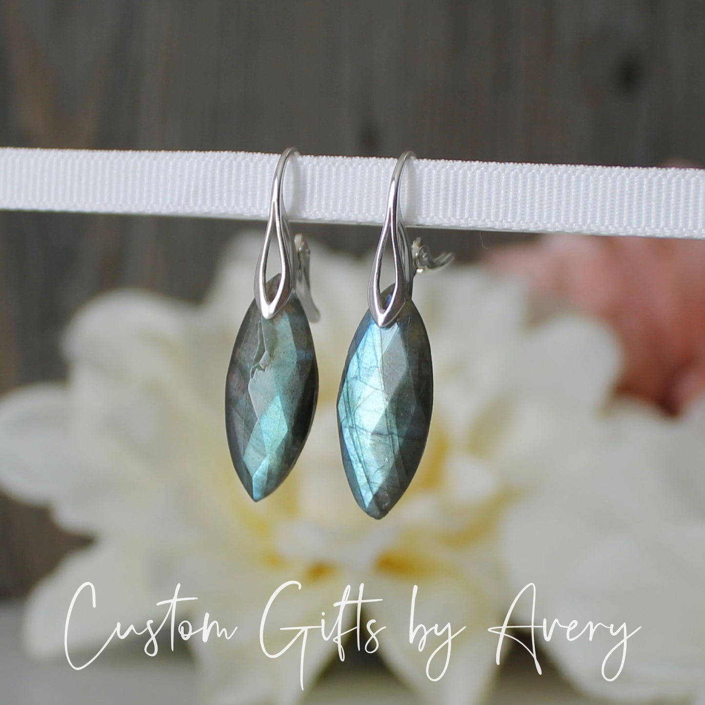 Natural Marquise Cut Labradorite Earrings