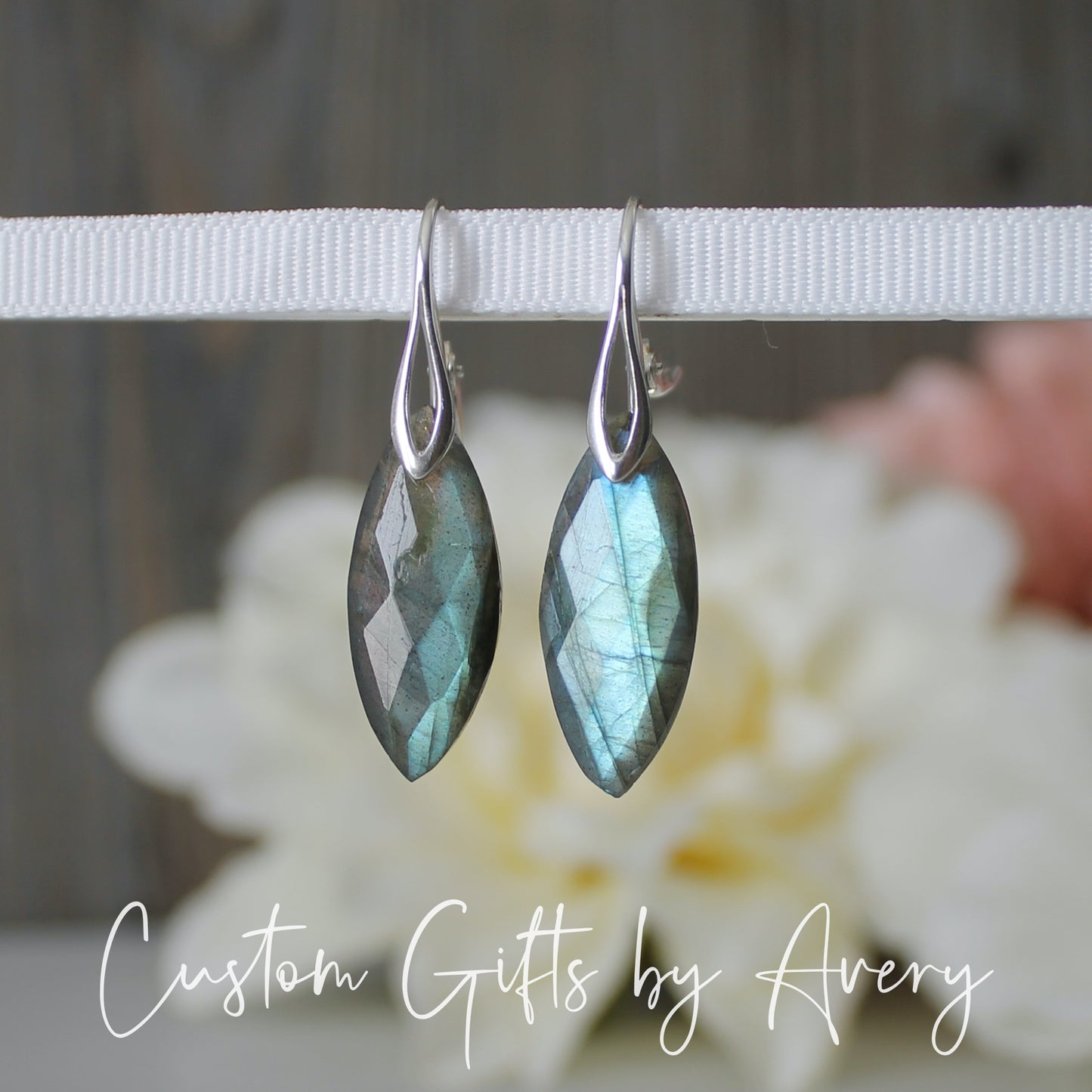 Natural Marquise Cut Labradorite Earrings