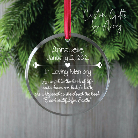 Personalized Glass Christmas Memorial Ornament ~ Child Loss