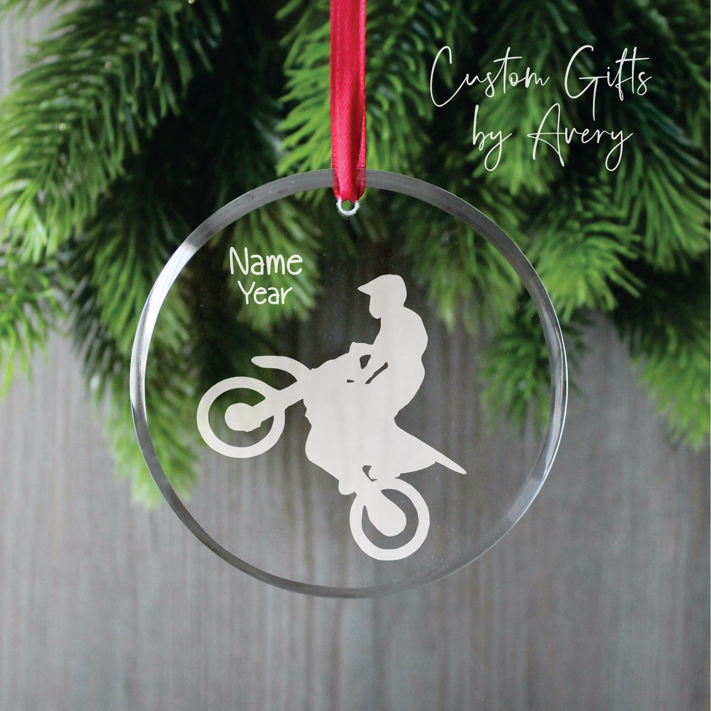 Personalized Glass Christmas Ornament ~ Catwalk Motocross Rider