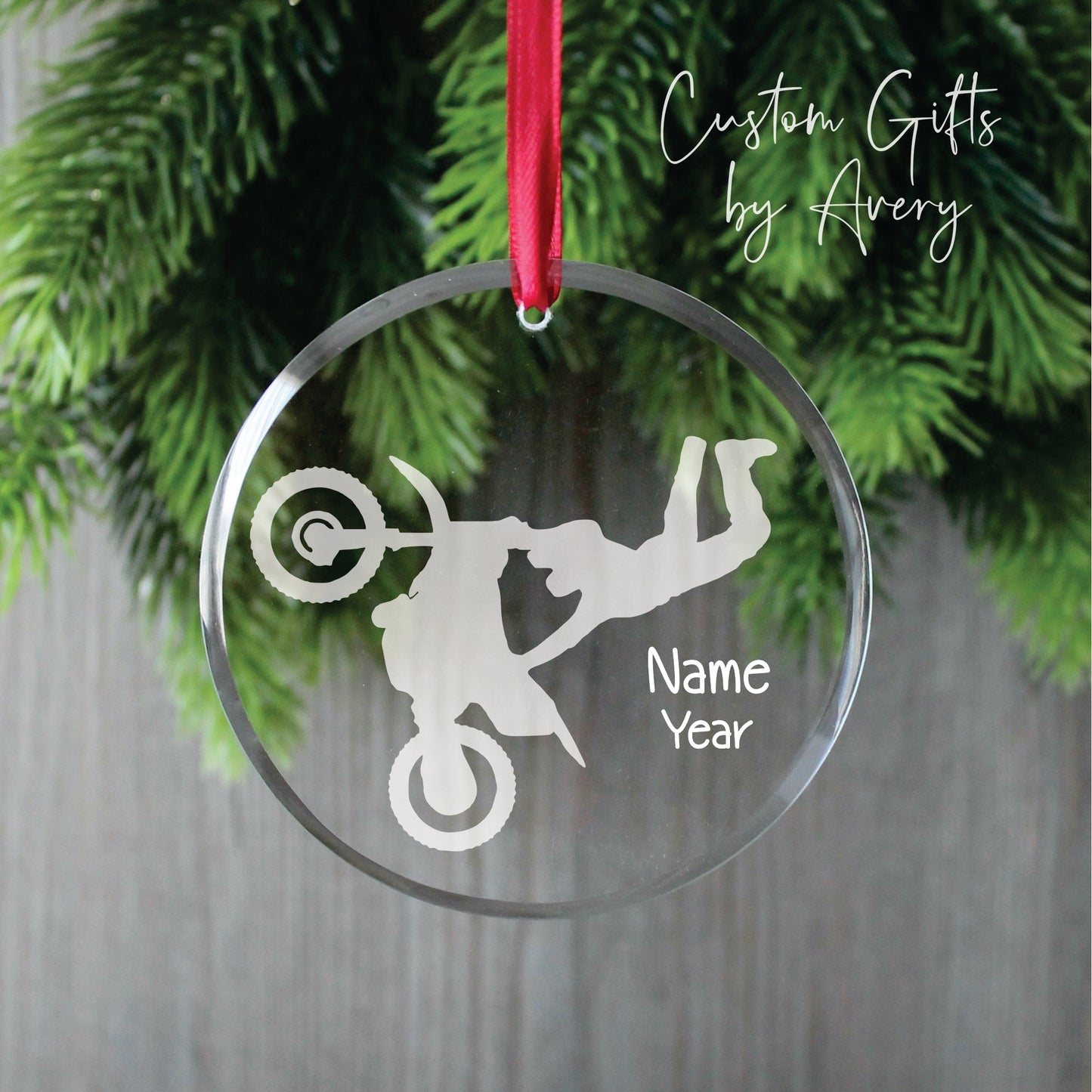 Personalized Glass Christmas Ornament ~ Motocross Seat Grab