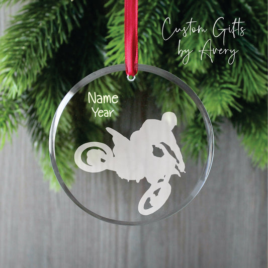 Personalized Glass Christmas Ornament ~ Motocross Whip